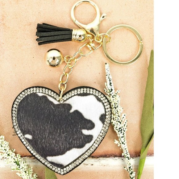 One Blessed Nana Accessories - NWT *BOUTIQUE* CRYSTAL ENCRUSTED HEART/COW KEYCHAIN/BAG CHARM